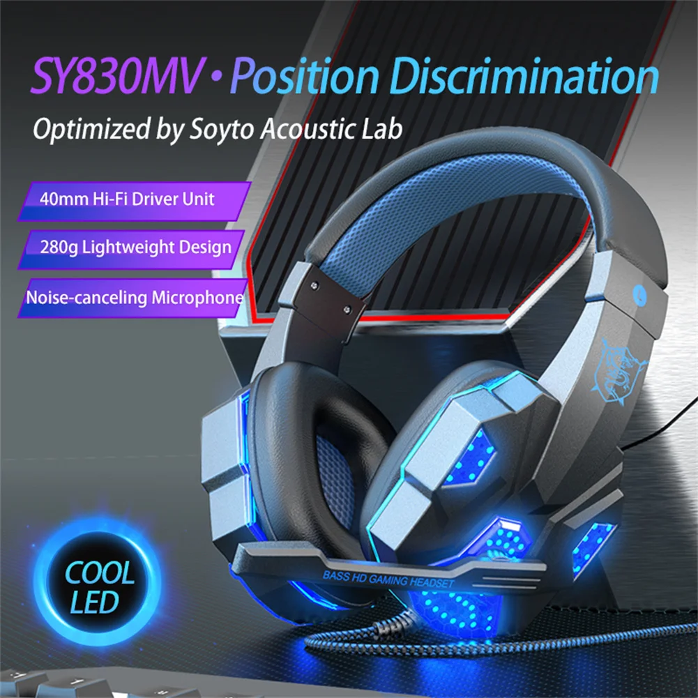 

SY830MV Wired gaming headphones Movie Music LED Lighting Over-Ear Stereo Sound Earphones WIth Mic Gamer Headset For Computer