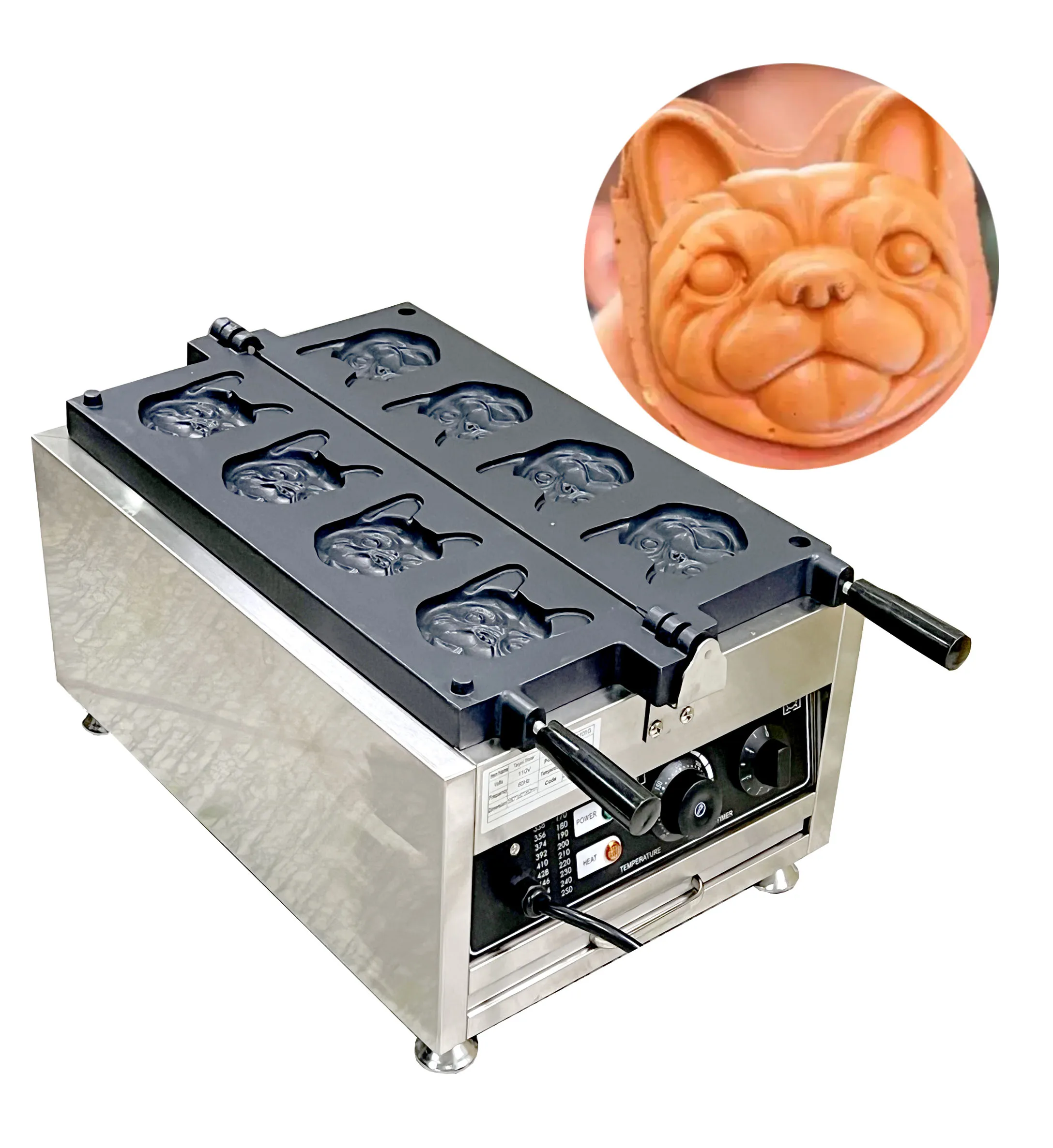 

CE/ETL Approved Dog Head Shape Taiyaki Machine on Hot Sales Cartoon Bulldog Waffle maker Machine