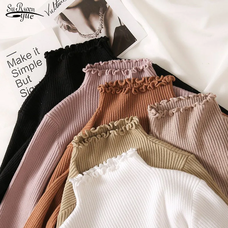 Women Turtleneck Sweater Autumn Winter Chic Knitted Pullover