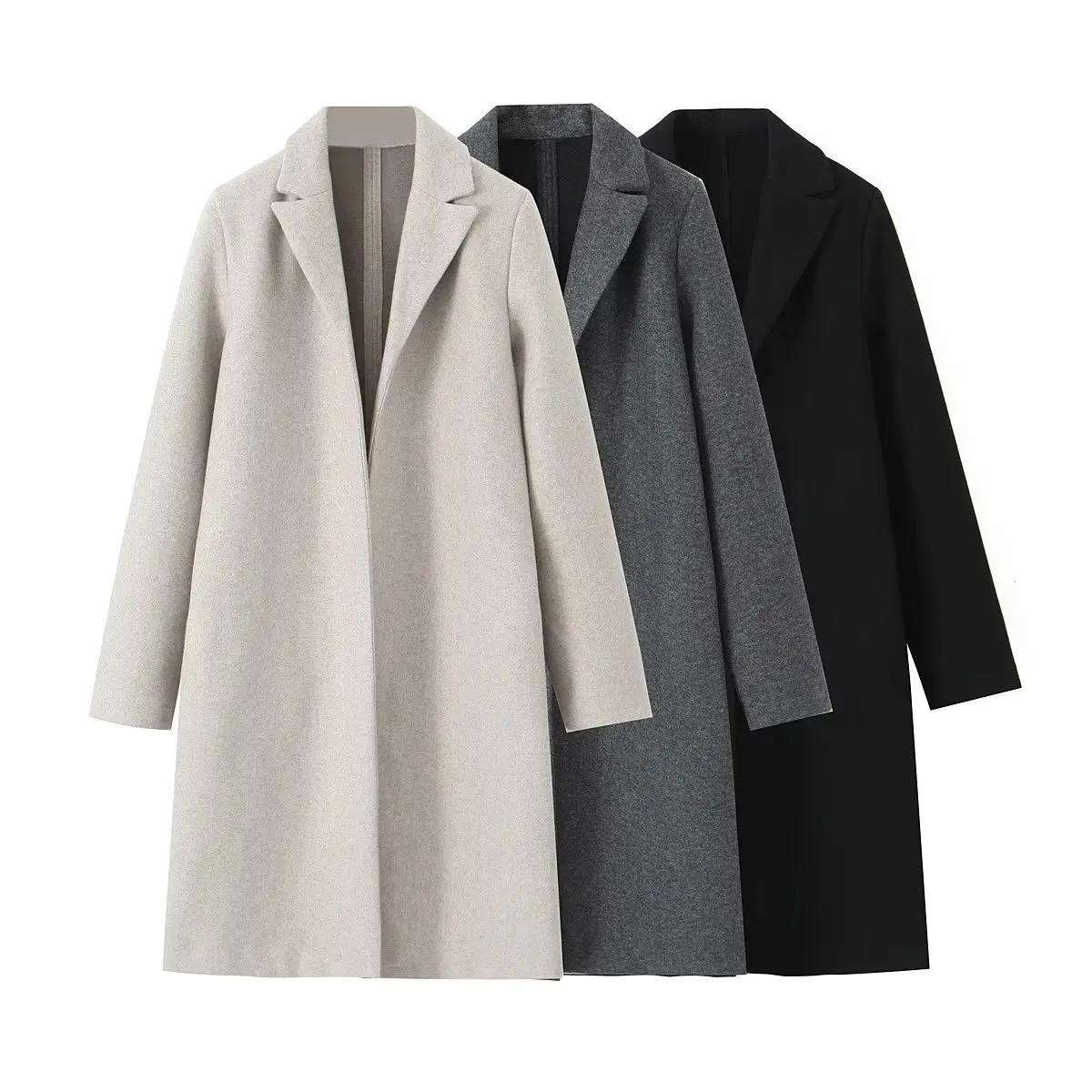 

Women 2023 New Fashion Fabric Jacket Coat Vintage Lapel Long Sleeve Pocket All-match Casual Female Long Outerwear Chic Tops