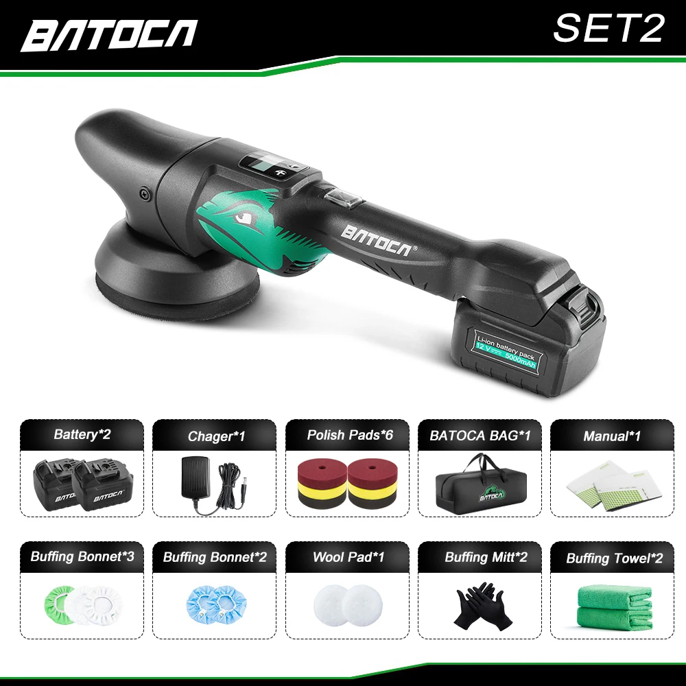 BATOCA S2 Cordless Polisher Car Buffer Polisher with 2pcs 5Ah Batteries LCD  Screen Display 2000- 4500 RPM Smart Tool - AliExpress