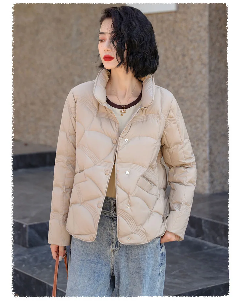 Women's Winter Short Down Jacket Stand Collar Plaid Solid White Duck Down Coat Lady Puffer Jackets max mara пуховик JK-229
