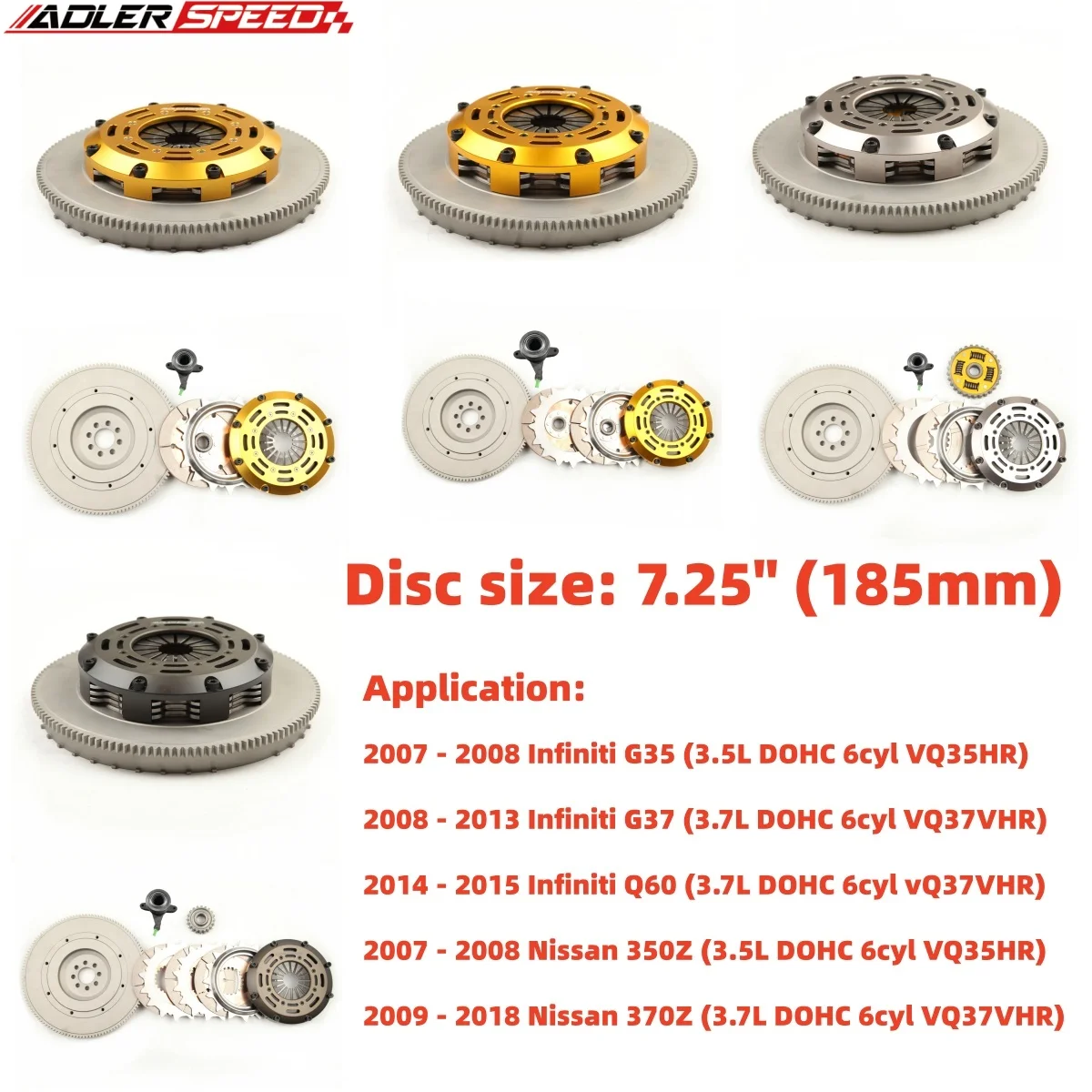 닛산 350Z 370Z 인피니티 G35 G37 Q60 VQ35HR/VQ37VHR용 NSW ADLERSPEED 레이싱 싱글/트윈 디스크/스프링 트윈 디스크/트리플 디스크 키트
