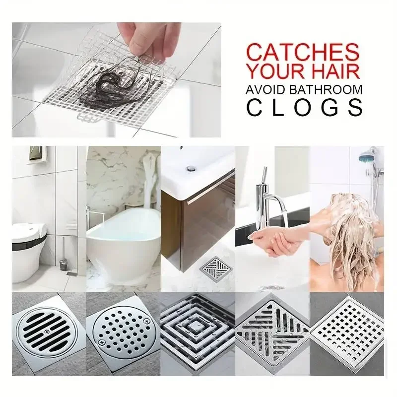 5~100m Cutable Shower Drain Hair Catcher Self-Adhesive Floor Drain Stickers Disposable Mesh Sink Strainer Filter for Bathroom