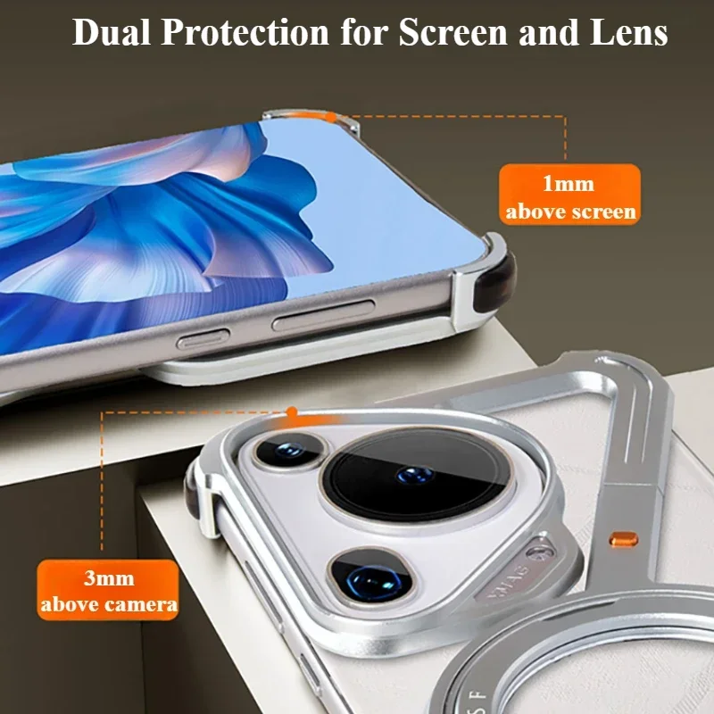 Eary Frameless Case for Huawei Pura 80 Ultra P80 Pro+ with Magsafe 360°Rotation Magnetic Stand Anti-Drop Protective Phone Cover