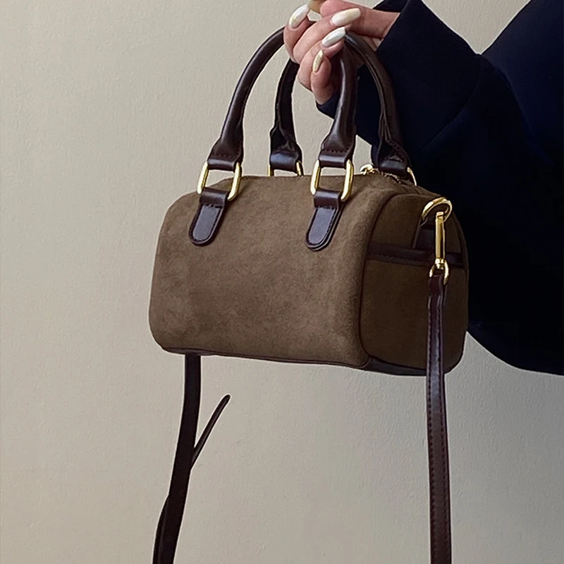 Retro Suede Handbag for Women Shoulder Hand Bag Ladies Crossbody Bag Zipper Pillow Style Purses Luxury Designer Messenger Bag