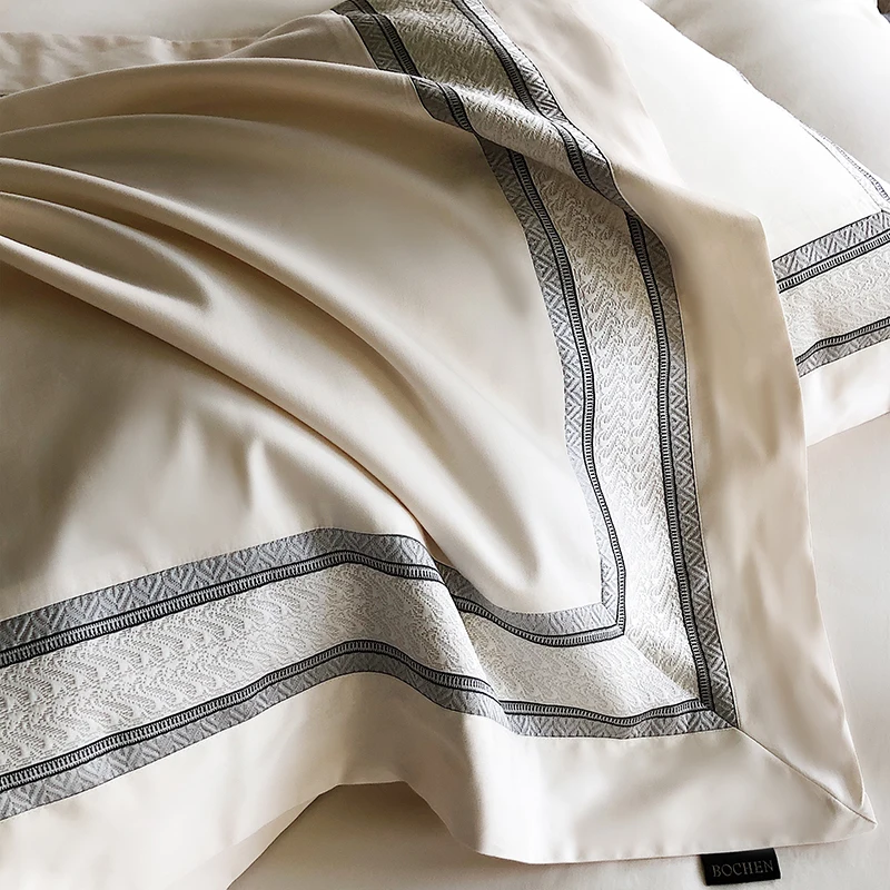 GRADIENT 100% Egyptian Cotton Luxury Embroidery Hotel Style Soft Bedding Set Duvet Cover Bed Sheet Fitted Sheet Pillowcases 4Pcs 5