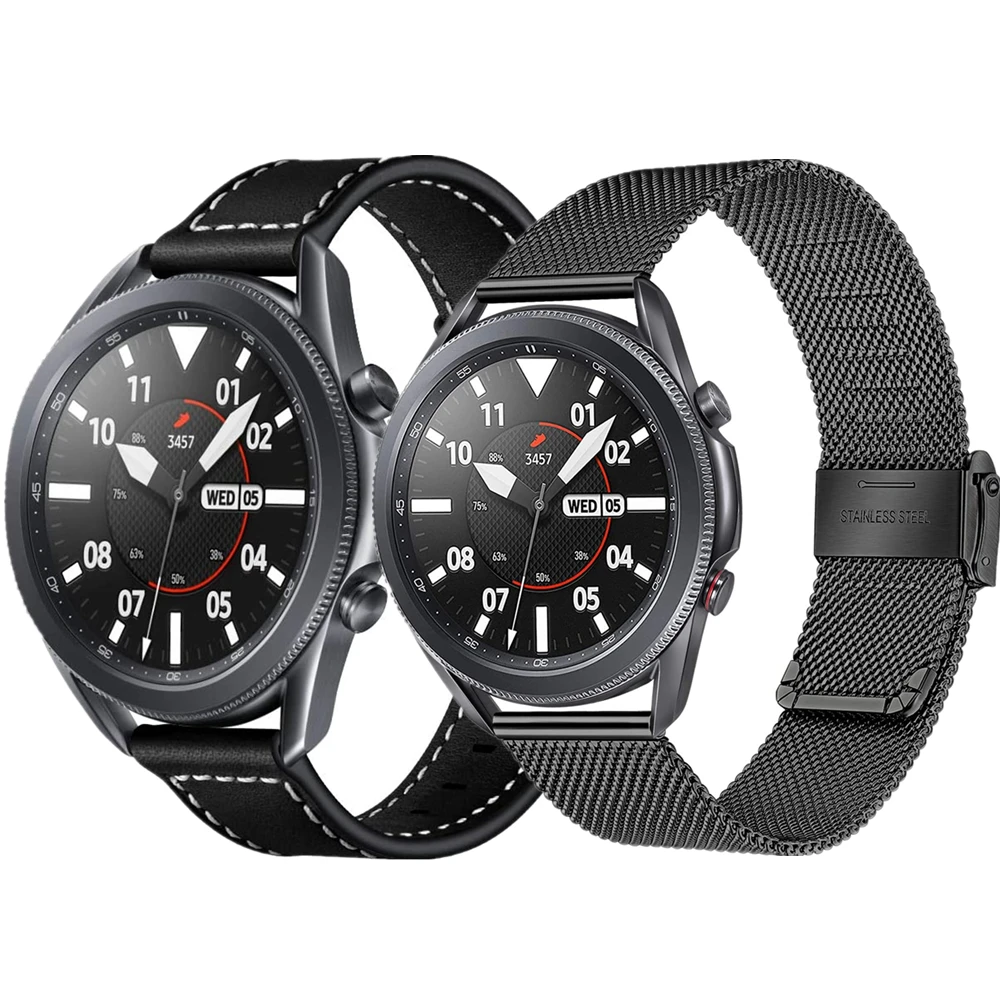

Ремешок для Samsung Galaxy Watch 3 45 мм, металлический сетчатый Браслет из нержавеющей стали и кожаный браслет для Galaxy Watch 46 мм