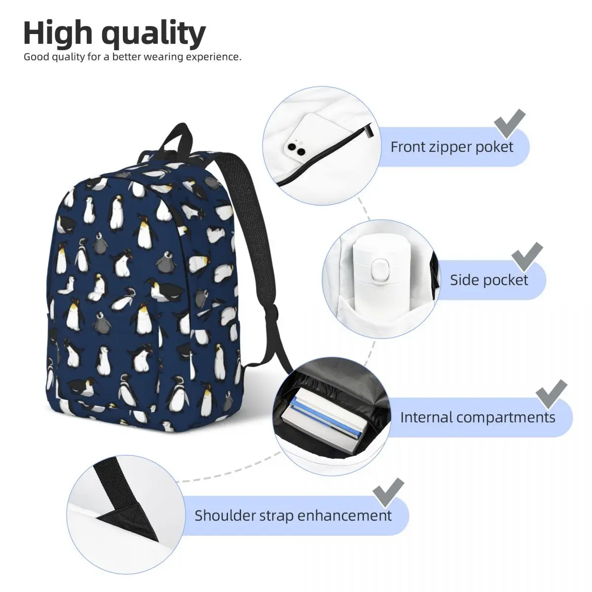 School Backpack Cute Penguin Bookbag For Boys Girls Teens Casual Travel Bag Computer Laptop Daypack