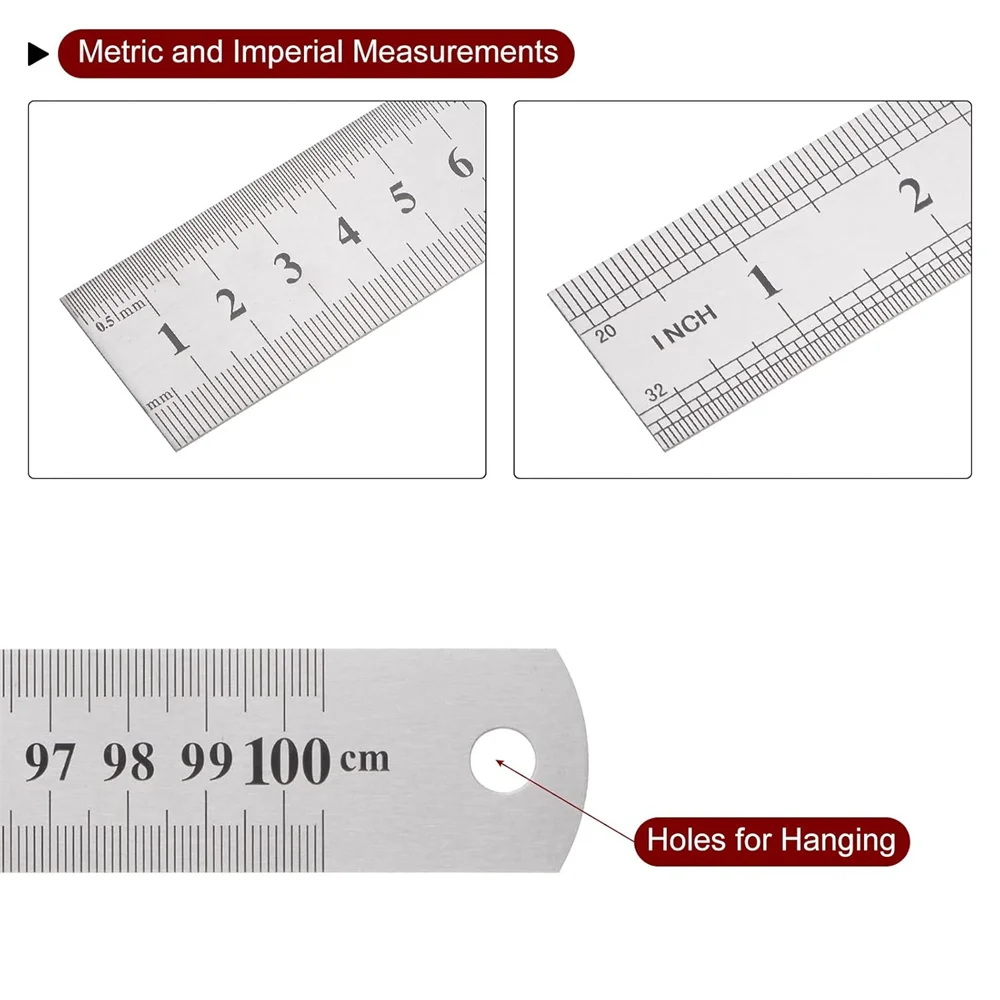 stainless steel ruler straight ruler metal ruler 2PC Stainless Steel Ruler 1.14" Wide Inch and Metric Graduation Straight Edge Measuring Tool