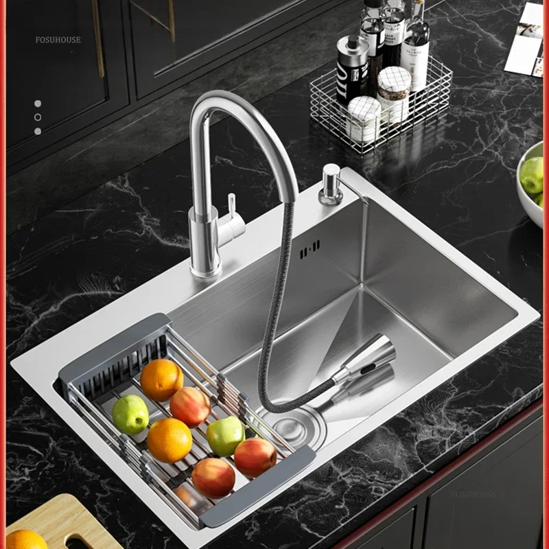 Creative Brushed Metal Sink for Vegetable Washing Thickened Double Hole Kitchen Sinks Modern Household Kitchen Sink for Balcony