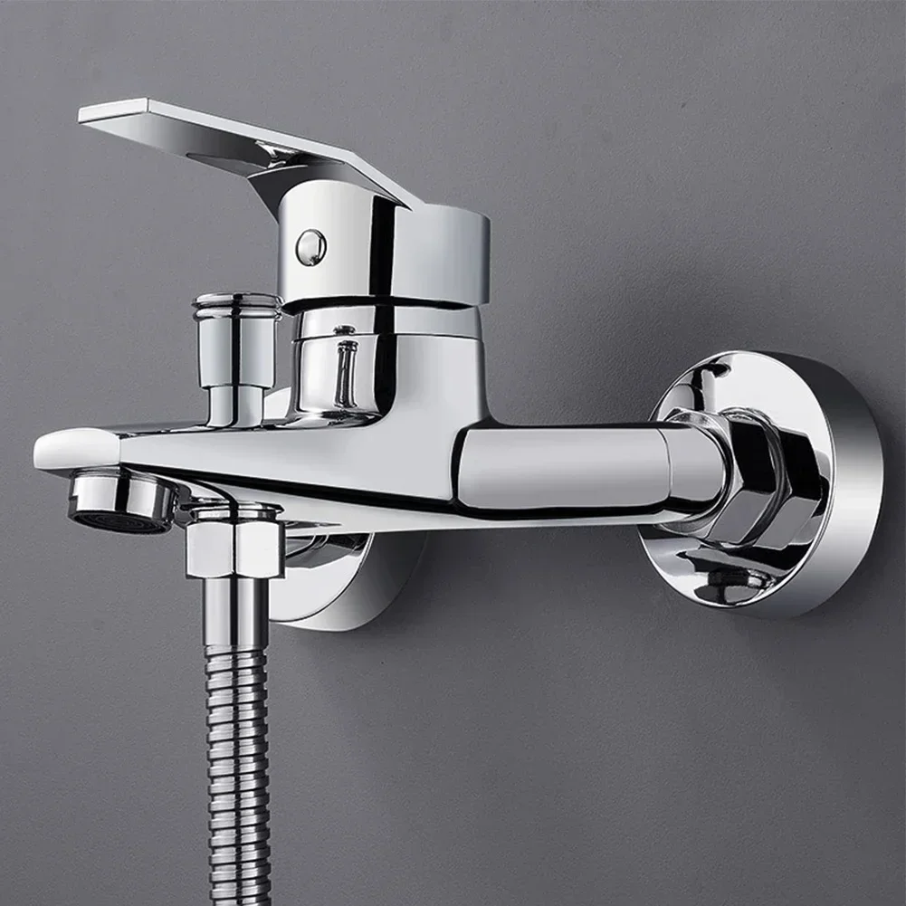 Shower Faucet Basin Faucet Chrome Wall Mounted Hot Cold Water Dual Spout Mixer Tap Bathroom Accessories