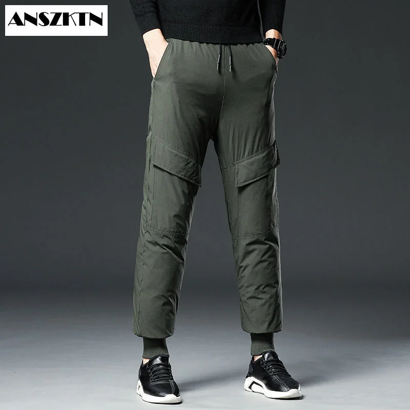 

ANSZKTN new White Duck Cold-proof Pants Winter Straight outside wear Business Pants Warm Duck Down Padded Trousers