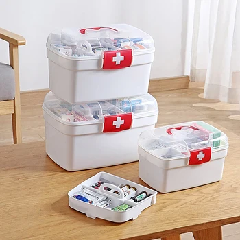 Scatola portaoggetti portatile per medicinali Kit medico di grande capacità Cassetta di pronto soccorso per mano familiare Kit di emergenza da viaggio semplice