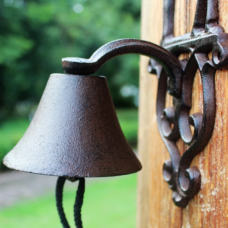 Standing Horse Cast Iron Hand Cranking Bell Farm House Accents Antique Rustic Home Garden Decor Wall Mounted Welcome Door Bell