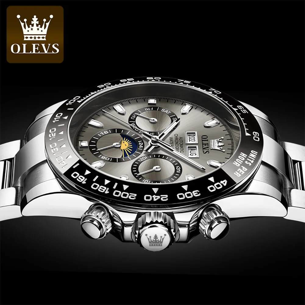OLEVS 6654 Man Watch Moon Phase Fashion Mechanical Watch For Men Waterproof Luminous Auto Date Stainless Steel Dress Wristwatch
