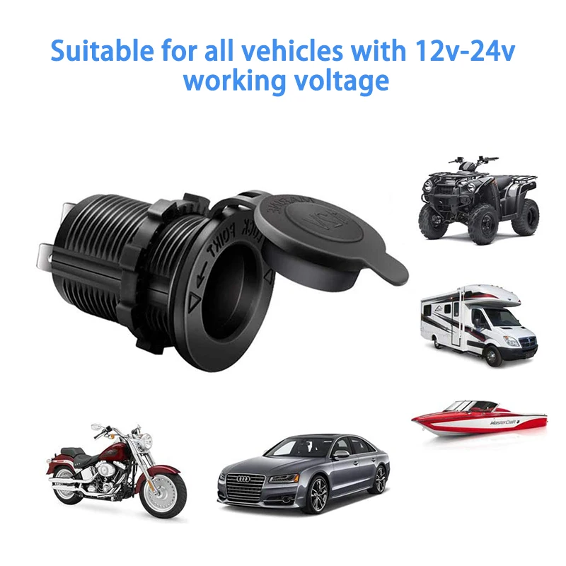 12V-24V Cigarette Lighter Socket Waterproof Plug Power Outlet Adapter for Car Marine Motorcycle ATV RV 5