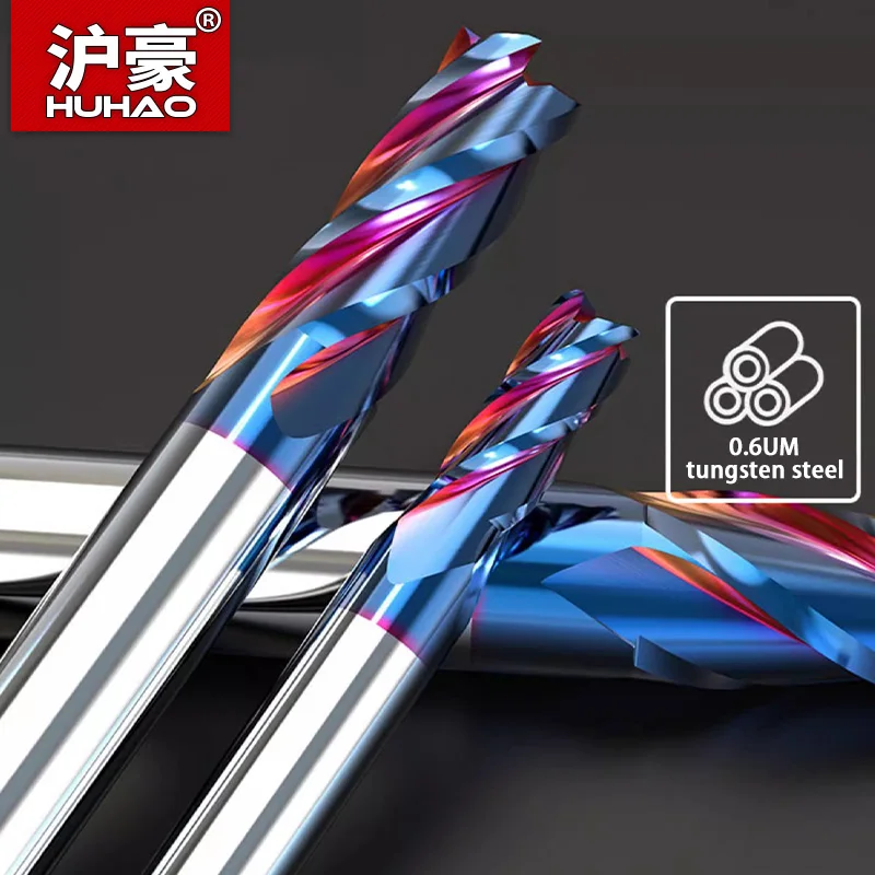 HUHAO Milling Cutter 8mm Metal Aluminum CNC Machining Tools 4 Teeth Carbide  Stainless End Mill HRC65 Nano Coating Endmills