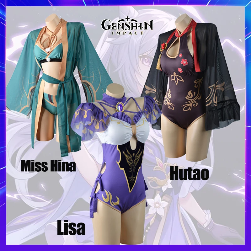 

Cosplay Genshin Impact Costume Miss Hina Lisa Hutao Swimming Suit Swimwear Game Anime Women Sexy Bikini Bathing Rolecos Dress