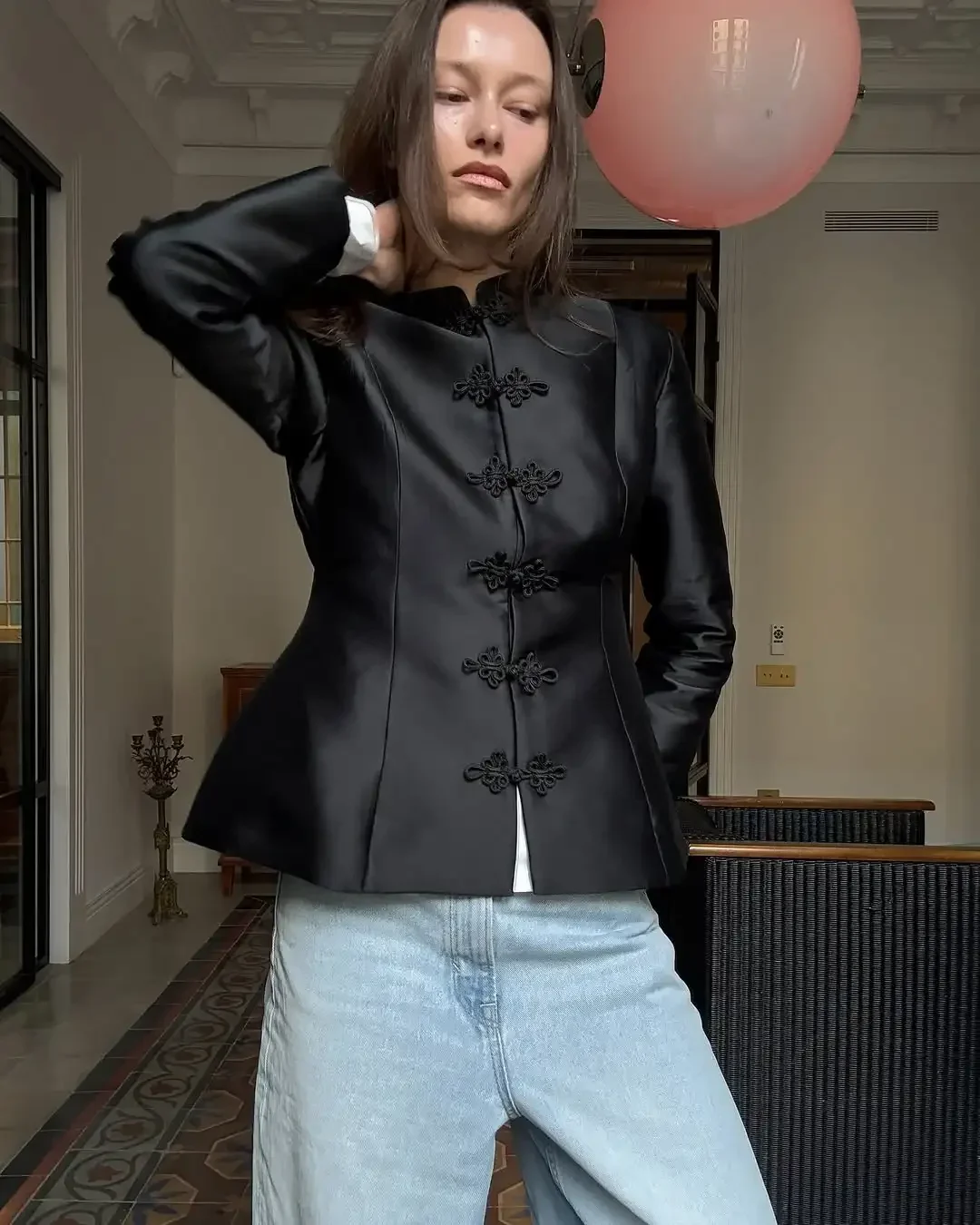 Elegant Satin Coat – Women's Satin Jacket With Cinched Waist & Button Closure