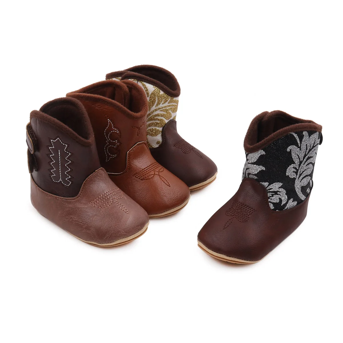 Boys Baby Girls Baby Winter Boots Soft Bottom Non-slip Baby Foreign-style Western Cowboy Leather Boots Baby Shoes