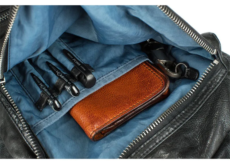 Lässiger, hochwertiger Rucksack aus echtem Leder für Herren und Damen, Designer-Rucksack aus weichem echtem Rindsleder, luxuriöser Reiserucksack für Teenager, schwarzer Laptop-Rucksack – Detail 12