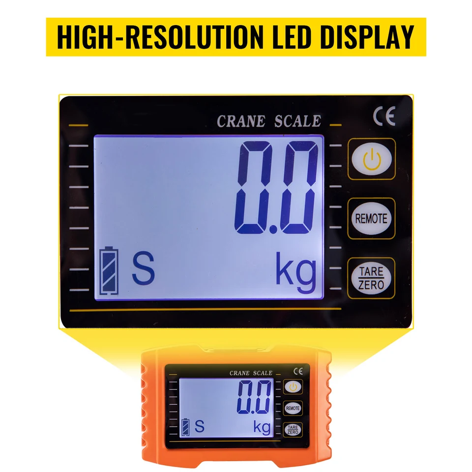 Robuuste digitale kraanweegschaal, 1000 kg/1500 kg capaciteit hangende weegschaal met 65 ft afstandsbediening LCD-scherm industriële sterkte voor bouw, fabriek, boerderij(1000kg ORANGE