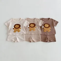 MILANCEL 2024 Summer Baby Clothing Set Infant Boys Girls Cute Lion Waffle T-shirt And Shorts 2Pcs Suit Toddler Outfit