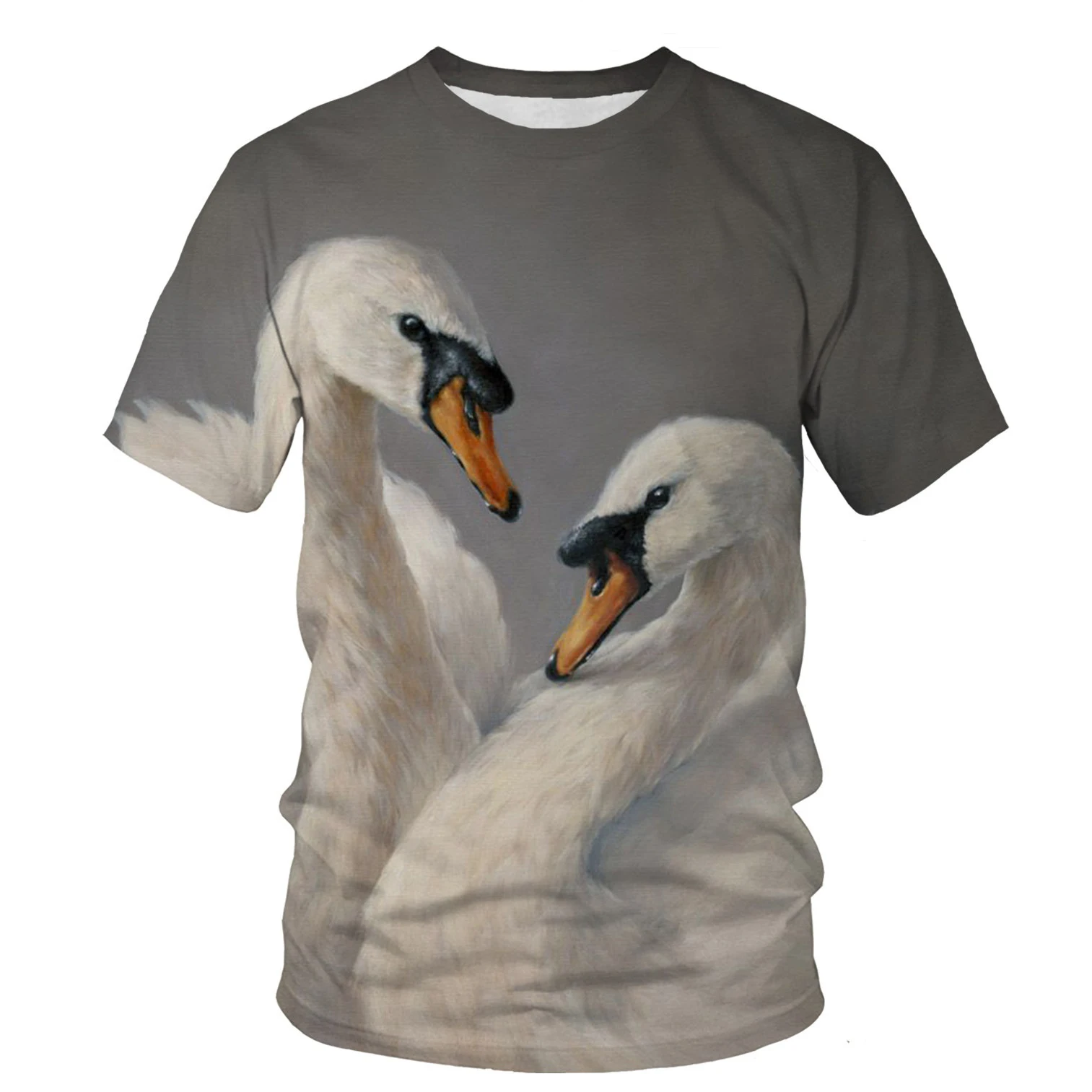 

2023 Men and Women New Personality Tops Mens Fashion 3D Print Funny Swan Animal Casual T-Shirt