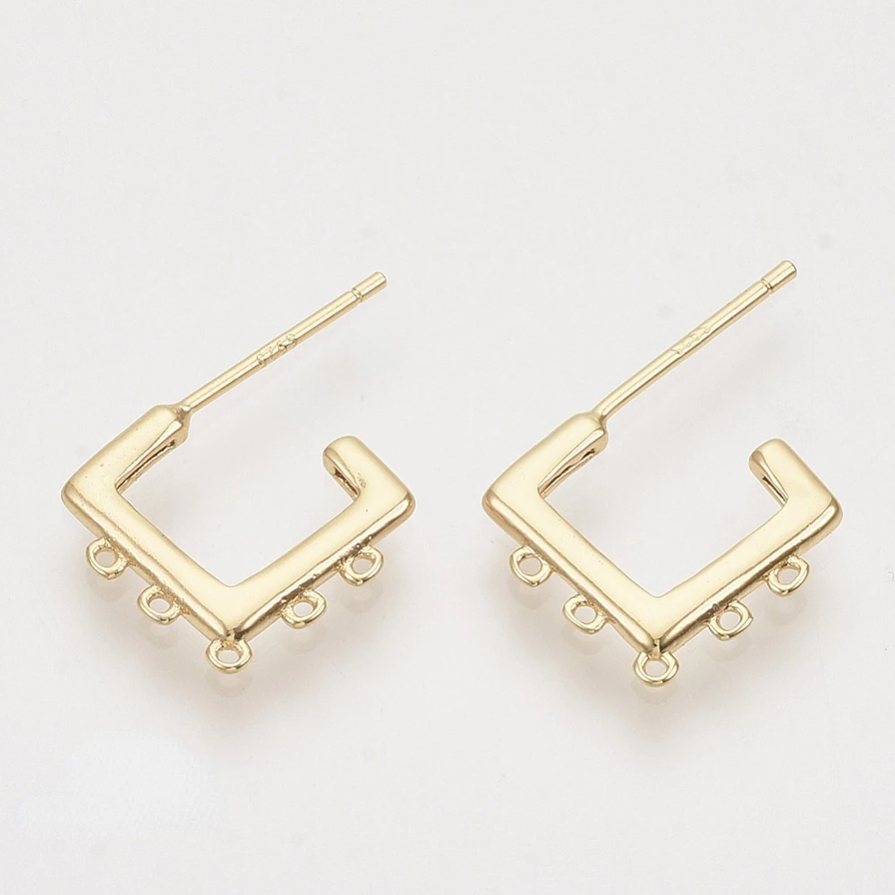 

4pcs Brass Stud Earring Findings with Loop and 925 Sterling Silver Pins Nickel Free Real 18K Gold Plated