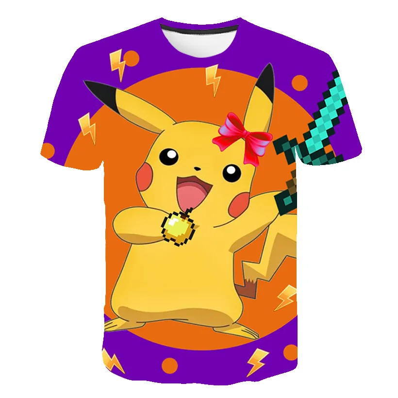 New kid's Summer Short Sleeve Anime pokemon 3D Printing boys girls T-shirt Harajuku Fashion Streetwear Size 4-14T hot sell children's t shirt with animals	