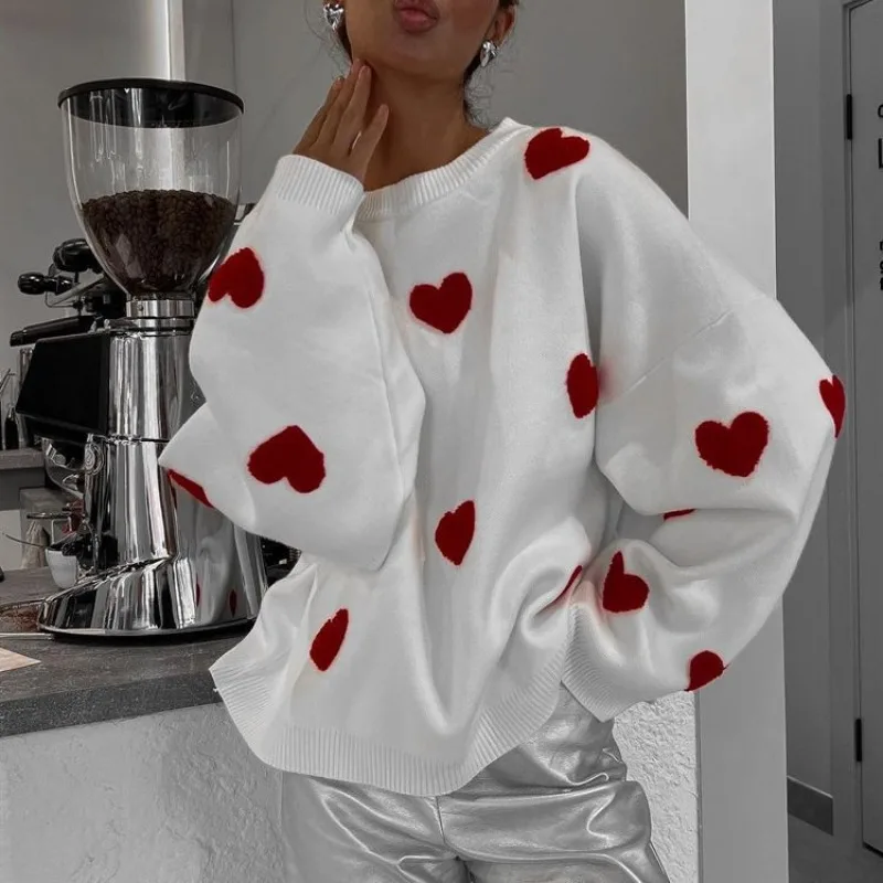 

2023 Spring and Autumn Women's Round Neck Long Sleeve Loose Knitted Embroidery Pullover Sweater Aesthetic Fashion Casual Tops