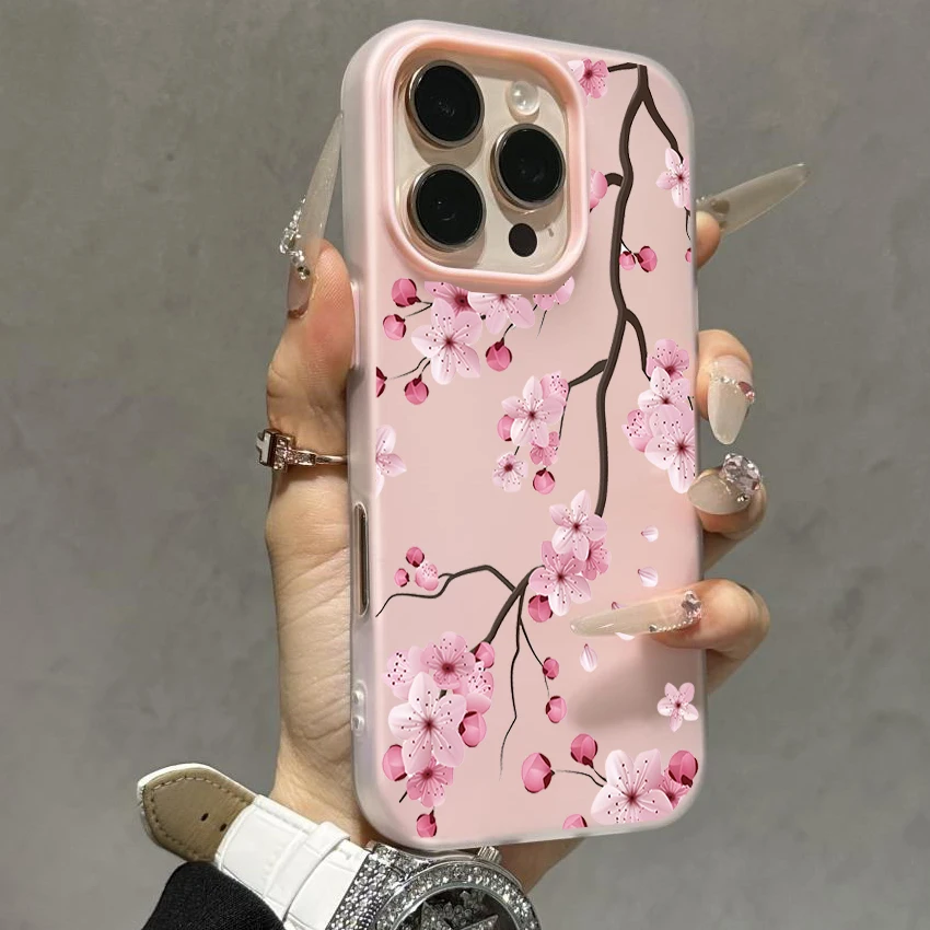 Green Leaves & Pink Floral Candy Matte Phone Case Cover – 2 in 1 Design