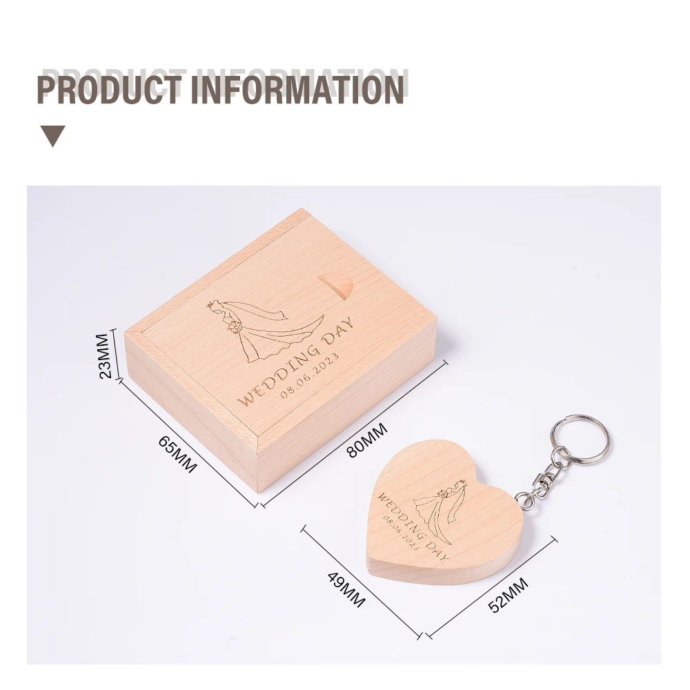 JASTER 무료 맞춤형 로고 펜 드라이브, 나무 하트 USB 상자, USB 플래시 드라이브, 펜 드라이브, U 디스크 사진, 결혼 선물, 64GB, 32GB