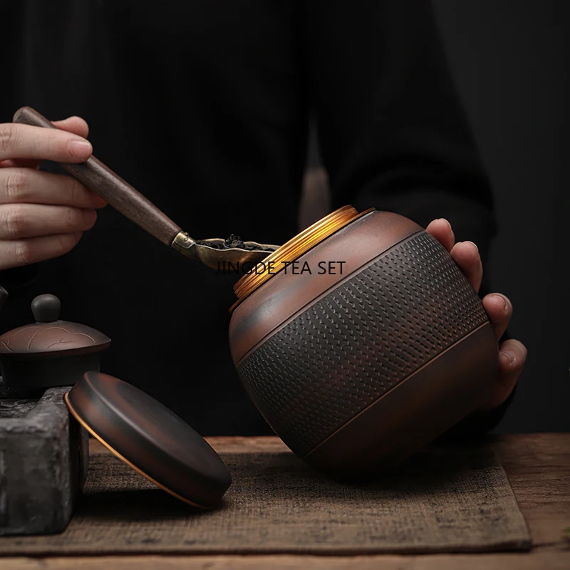 800ML Purple Ceramic Tea Can Handmade Small Ceramic Sealed Storage Can Tea Container Tea Box