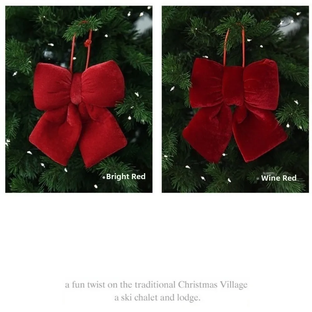 Flannelette Christmas Red Bowknot Pendant Vintage Soft Textured Christmas Tree Decoration S/M/L 3D Bowknot Hanging Pendant
