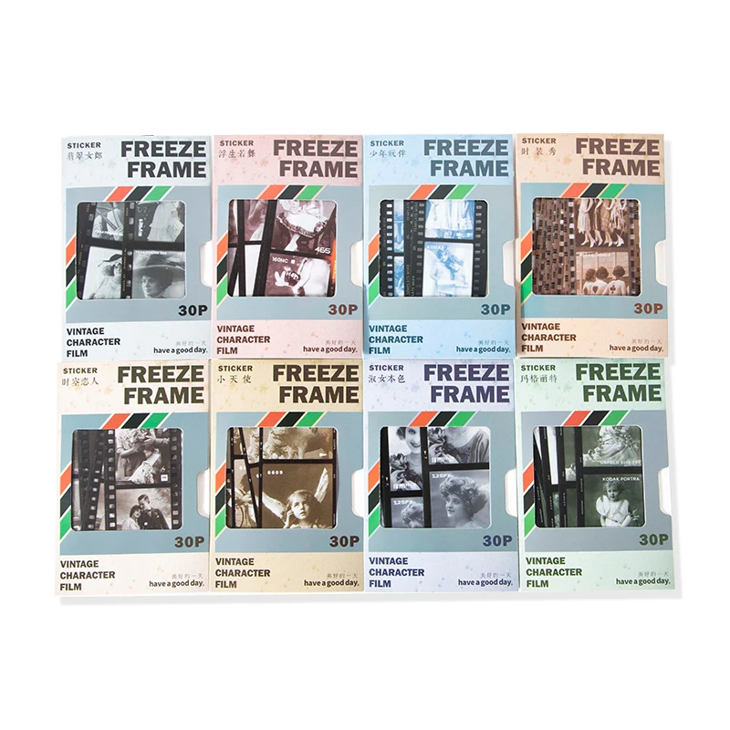 

30Pcs Frame Film Characters Stickers Collage DIY Material Supplies Office Decorative Scrapbooking School Background 149*85MM