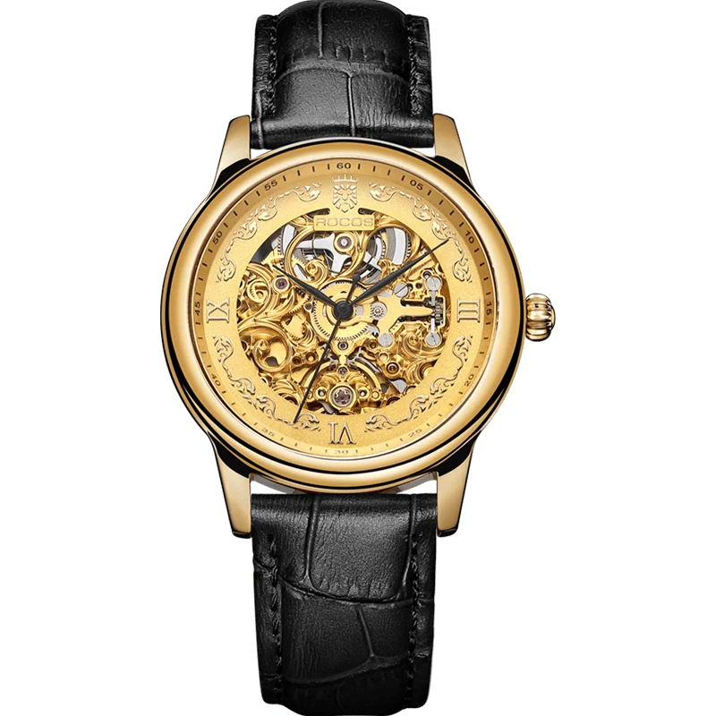 Rocos Genuine Brand Cut Out Retro Fully Automatic Mechanical Watch Belt Watch Men's Waterproof Trendyy Men's Watch 6