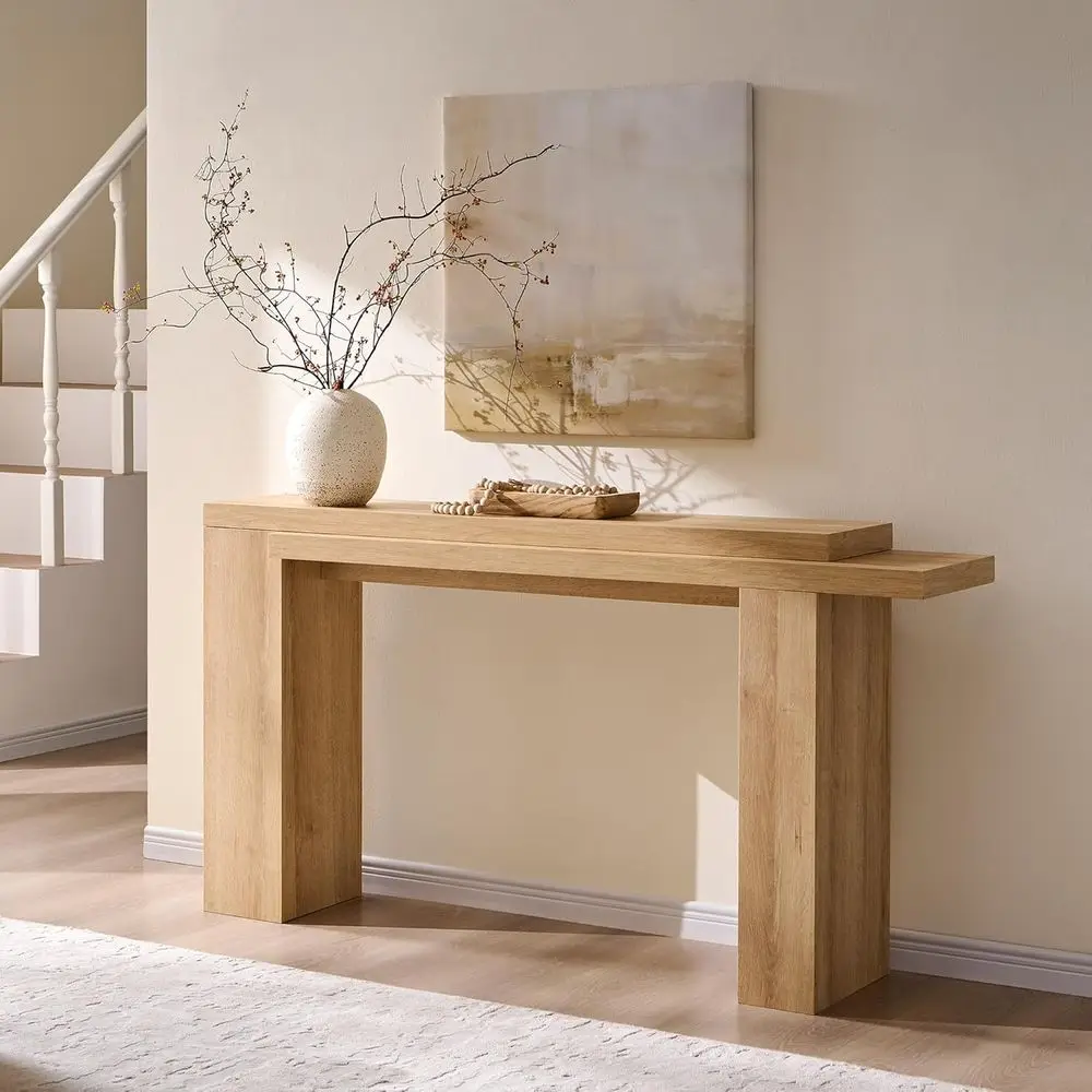 63 Natural Oak Accent Table for Entryway, Living Room, and Hallway