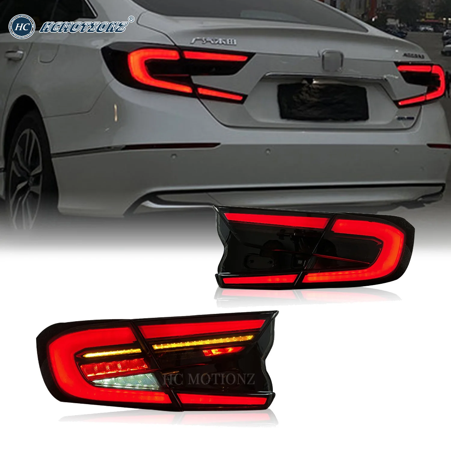 

HCMOTIONZ Car LED Tail Lights Assembly for Honda Accord 2018 2019 2020 2021 Auto Styling Rear Lamps DRL Start UP Animation