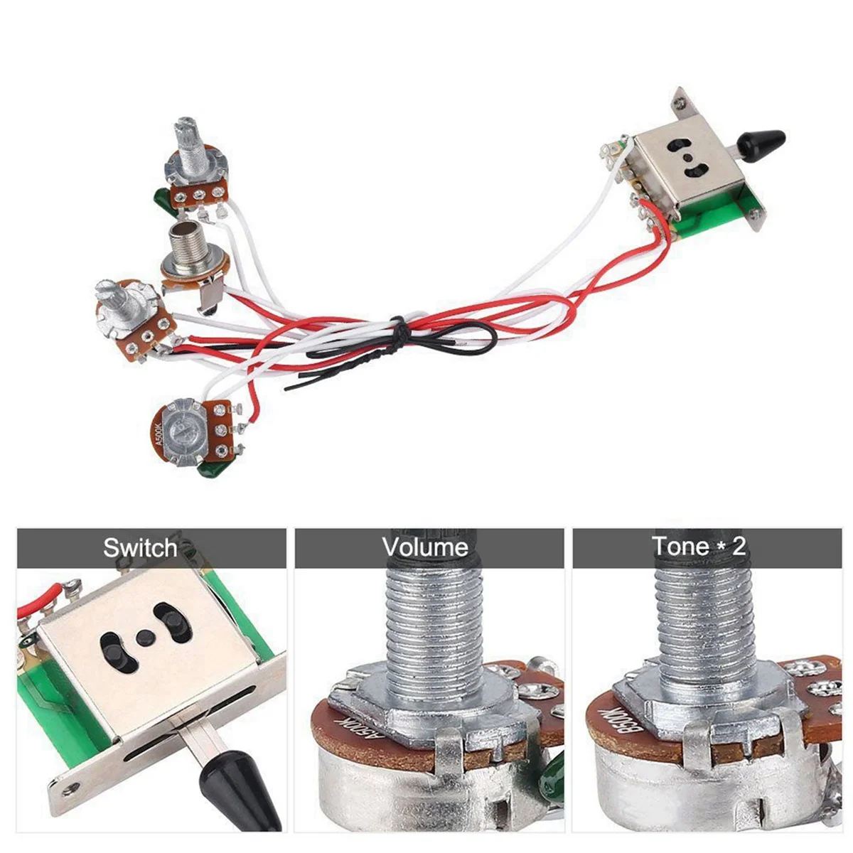 BAAU 4X Pots for Strat Guitar PreWired 1 Volume 2 Tone Control 5 Way Switch 3-500K Pot