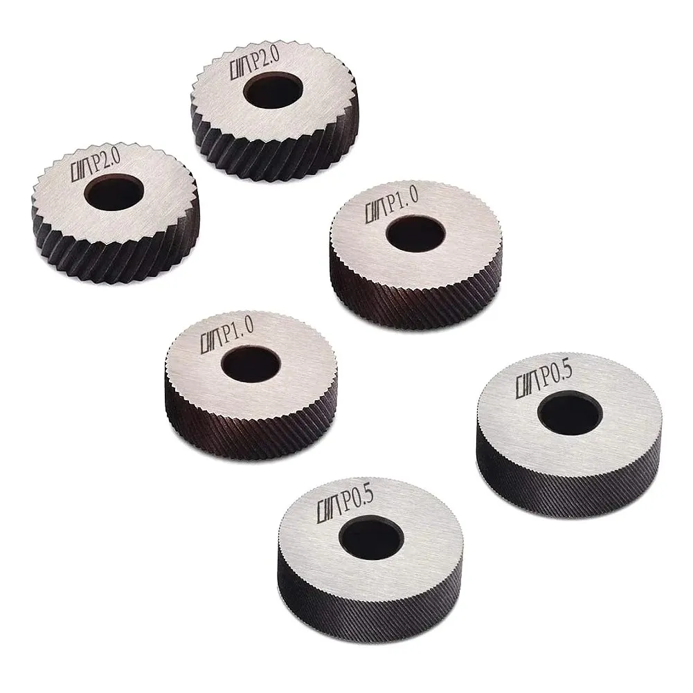 Knurling Tool Set 7PCS 0.5/1/2mm Diagonal Dual Wheel Linear Knurl Steel Lathe Cutter Wheel Holder Hob