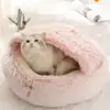 Cat Bed Round Plush Fluffy Hooded Cat Bed Cave, Cozy for Indoor Cats or Small Dog beds, Doughnut Calm Anti-nxiety Dog Bed 4