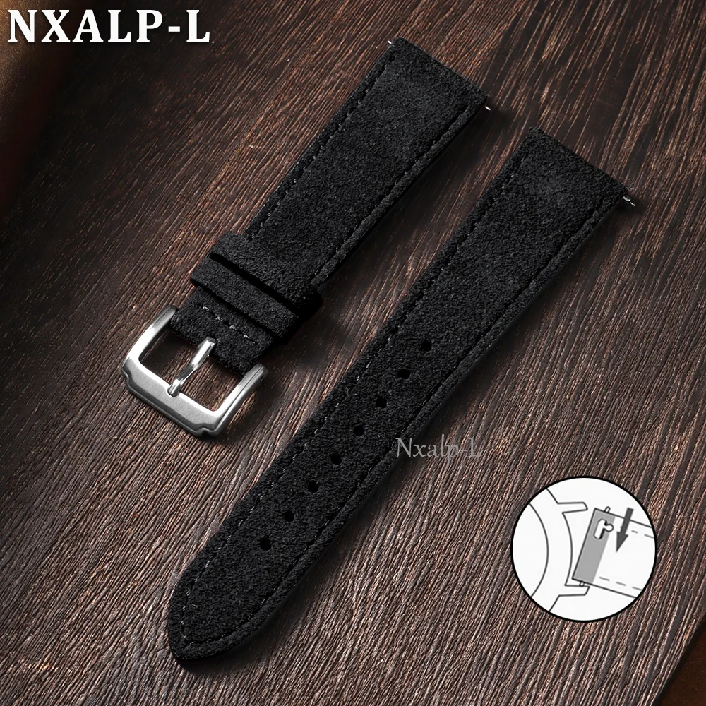 Elegant and Durable Suede Cowhide Leather Watch Strap with Quick Release Clasp