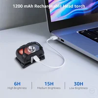 פנס ראש נטען באמצעות USB ב-6 מצבים, עמיד למים IPX4, פנסי LED עם אור אדום ירוק לדיג בחוץ 4