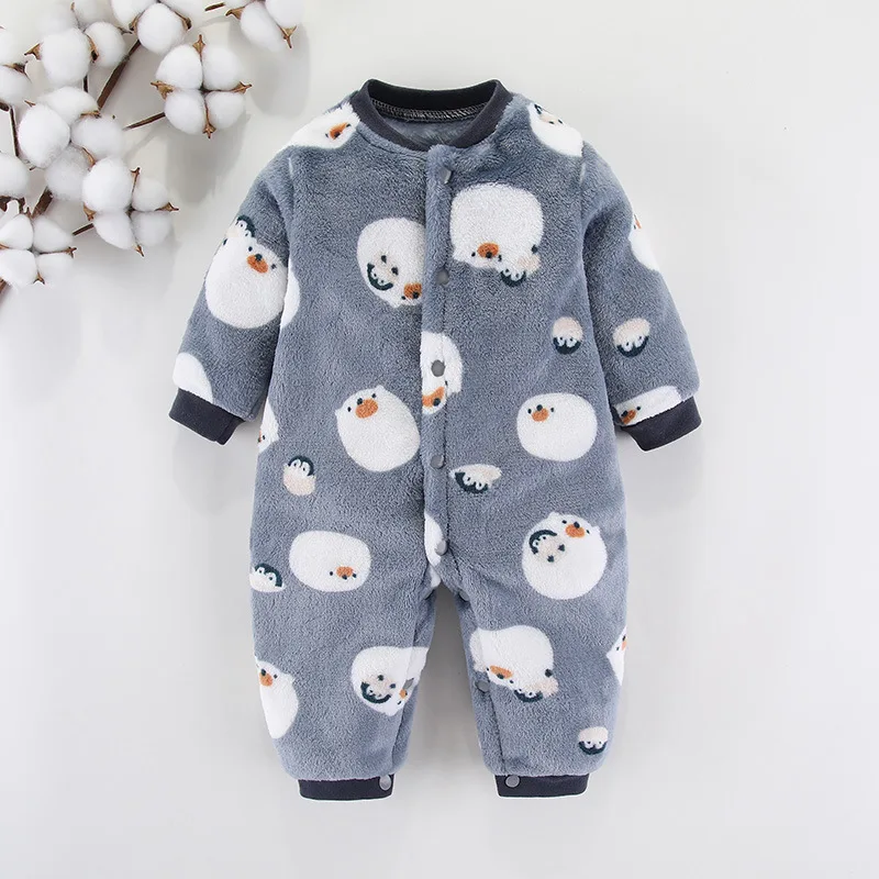 Autumn & Winter Newborn Baby Clothes Dinosaur Print Baby Boy Romper Warm Infant Baby Boy Girl Soft Fleece Jumpsuit Pajamas Baby Bodysuits for boy