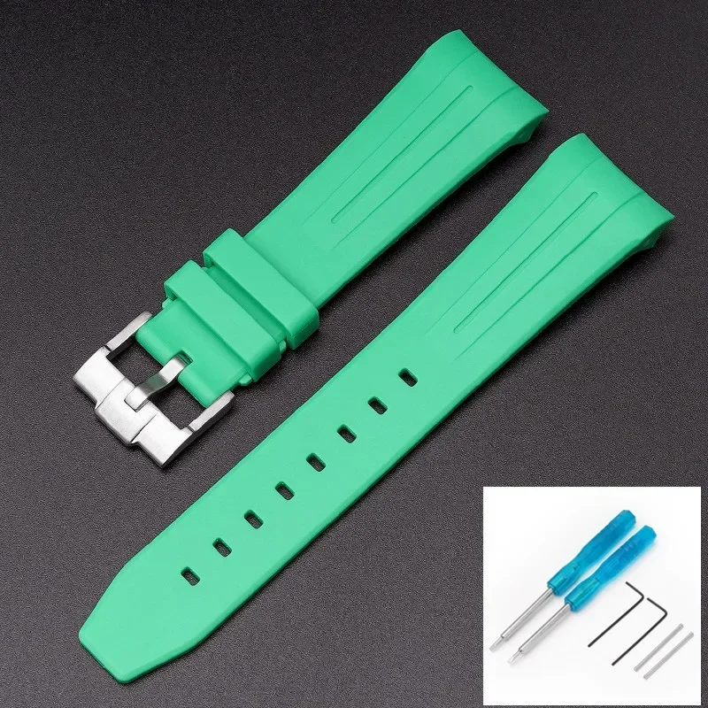Premium Rubber Strap with Stainless Steel Buckle - 22mm Curved Interface Watch Band
