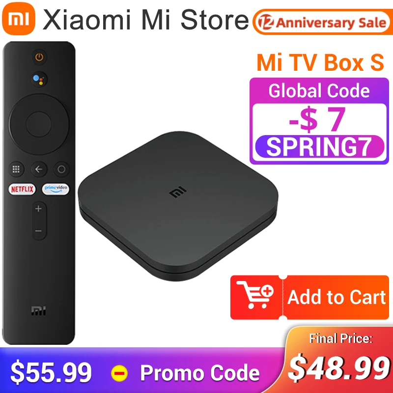 Оригинальный телефон Xiaomi Mi Box S Android 9 0 4K HDR четырехъядерный процессор Smart TV