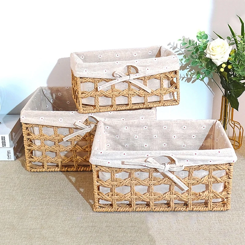 Fabric Lining Storage Basket Imitation Rattan Weaving Desktop Sorting Cosmetics Sundries Toy Storage Basket Cabinet Organizer 2