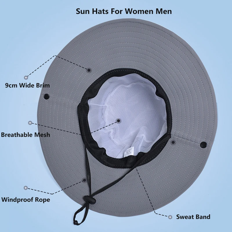 Summer UPF50+ Sun Hats For Women Men Breathable Mesh Boonie Hat Foldable UV Protection Hiking Fishing Hat Male Bucket Hats 5